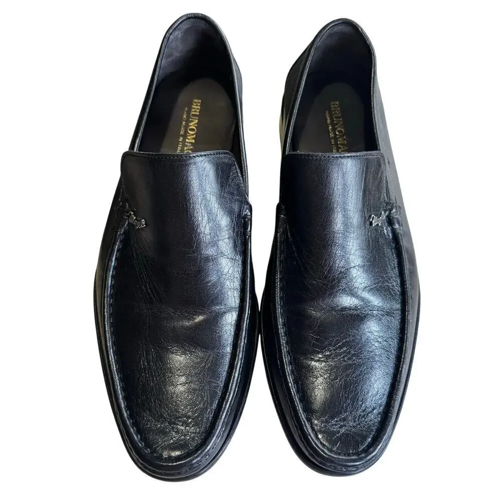 Bruno Magli Nerone Slip On Men’s Classic Leather Loafers Size 8 W Black Italy